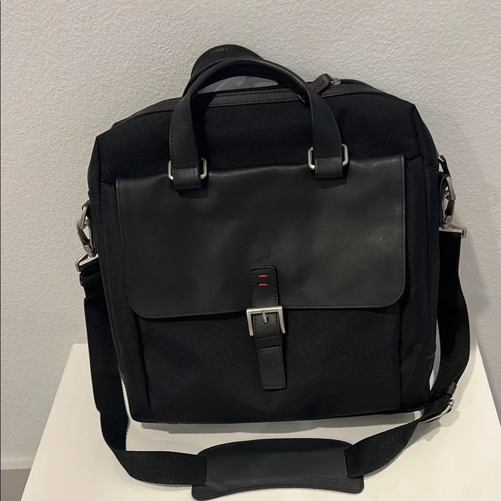 JACK GEORGES Black Canvas and Leather Business Briefcase Laptop Messenger Bag